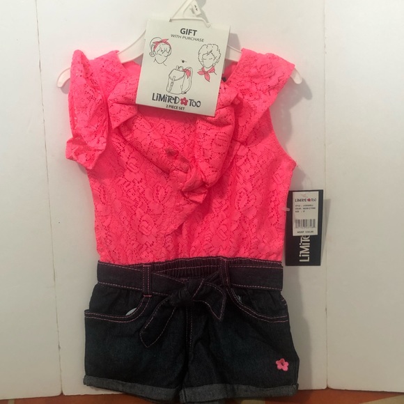 💖 NWT Limited Too Neon Pink Denim Romper 💖 - Picture 3 of 4